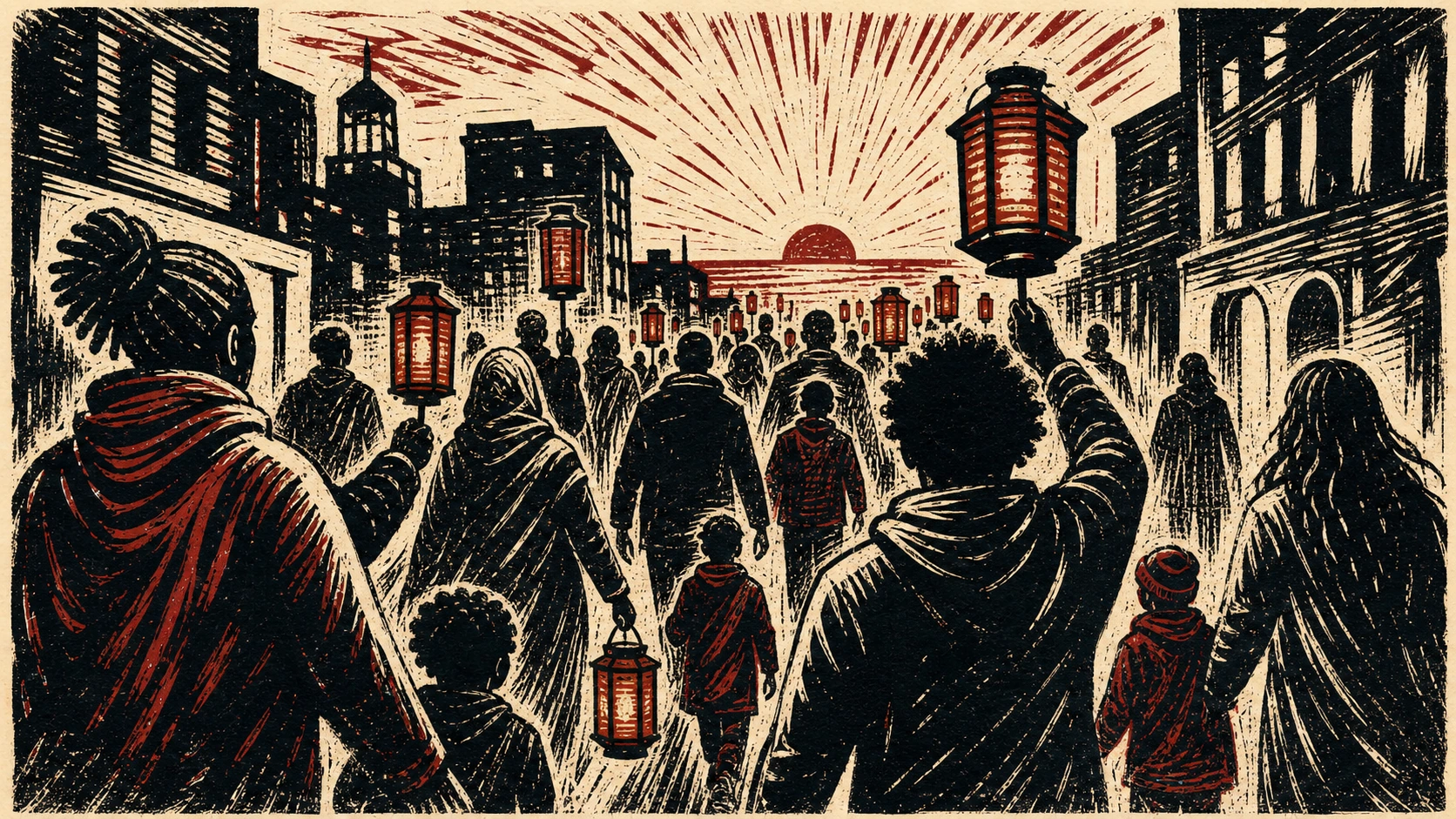 A group moving together through a city