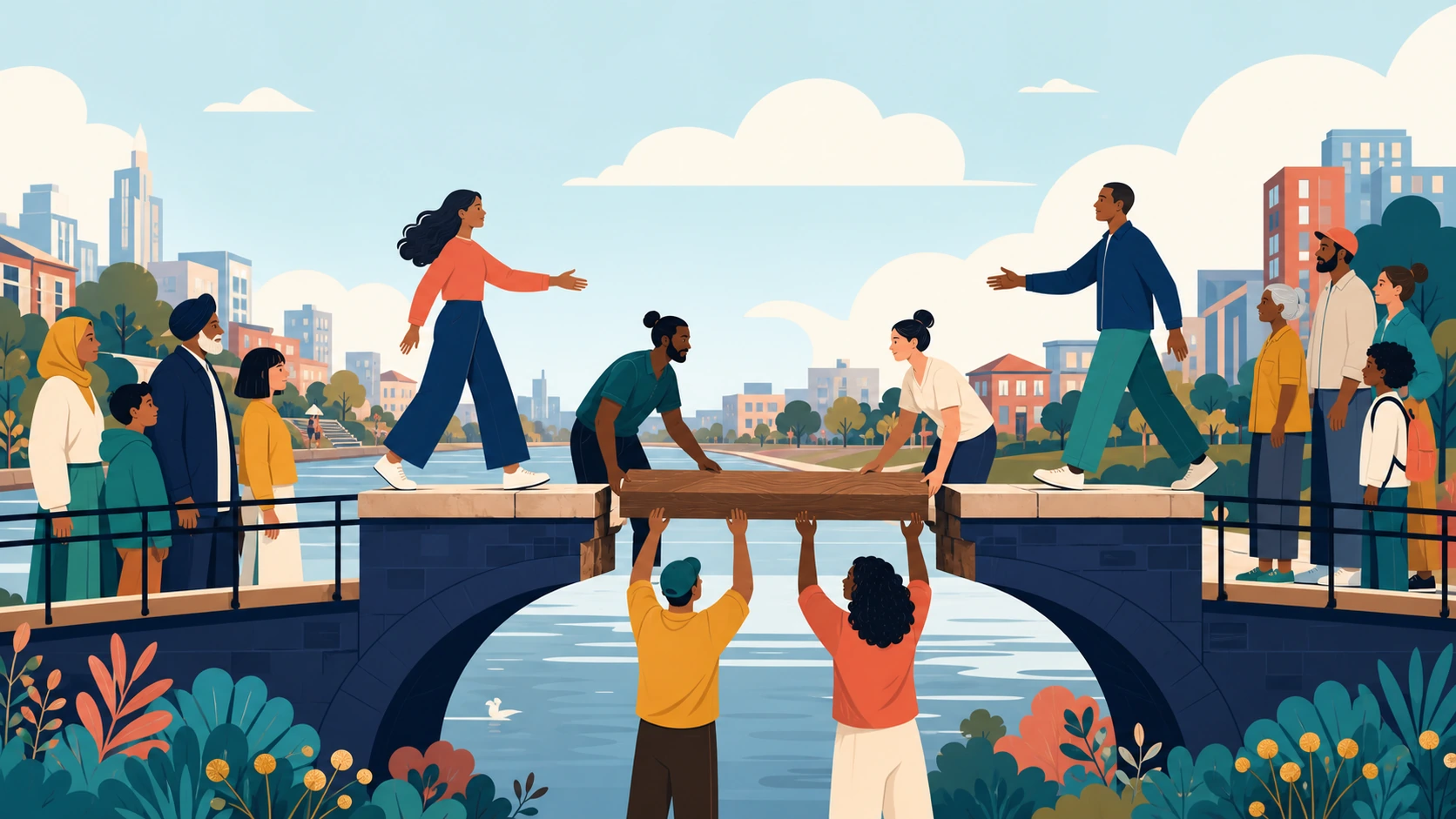 Clear editorial illustration of cooperation