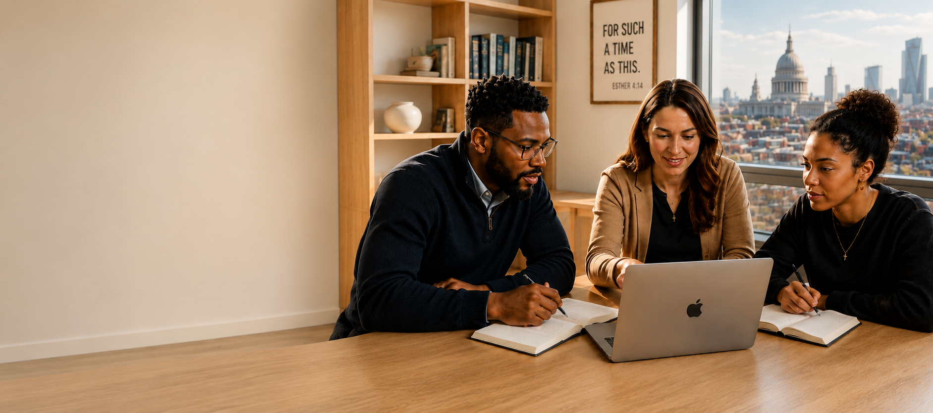 People working together thoughtfully with digital technology